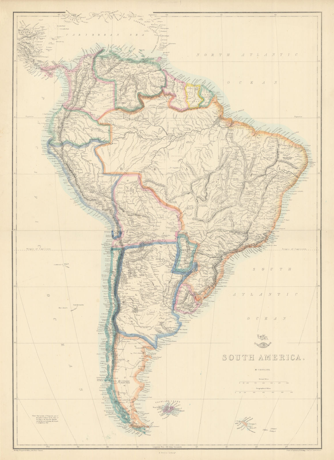 'South America'. La Plata Bolivia w/ littoral New Granada. ETTLING 1863 map